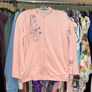 Pink Embroidered Zip-Up Hoodie